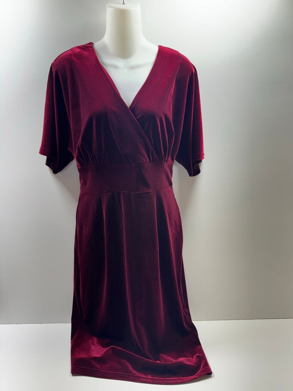 Vtg 60’s Red Velvet Dress Elegant Women’s Sz 6 Small/Medium V Neck Coquette